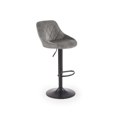 Scaun de bar tapitat cu stofa si picior metalic, Hoku-101 Velvet Gri / Negru, l47xA45xH84-106 cm