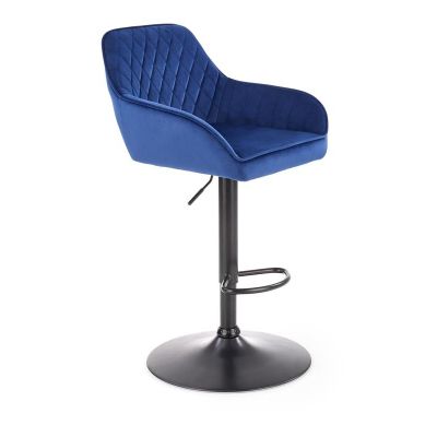 Scaun de bar tapitat cu stofa si picior metalic, Hoku-103 Velvet Albastru Inchis / Negru, l55xA55xH92-114 cm