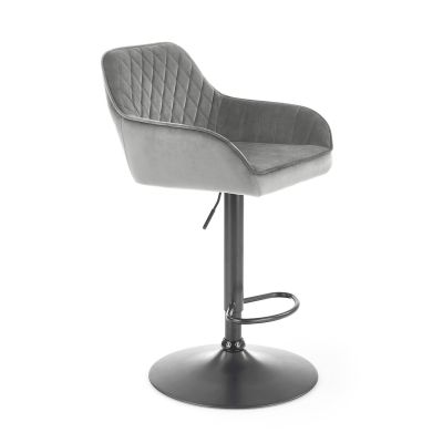 Scaun de bar tapitat cu stofa si picior metalic, Hoku-103 Velvet Gri / Negru, l55xA55xH92-114 cm