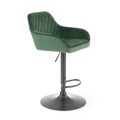 Scaun de bar tapitat cu stofa si picior metalic, Hoku-103 Velvet Verde Inchis / Negru, l55xA55xH92-114 cm