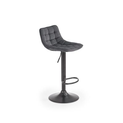 Scaun de bar tapitat cu stofa si picior metalic, Hoku-95 Velvet Gri / Negru, l43xA44xH84-106 cm