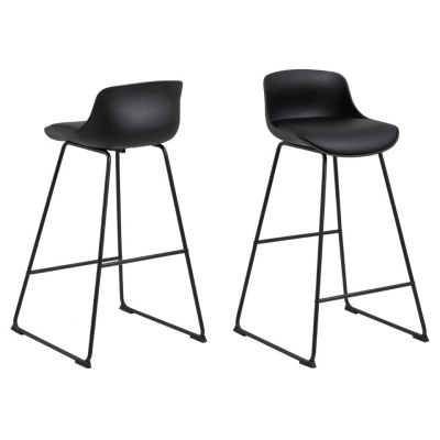 Set 2 scaune de bar din plastic, sezut tapitat cu piele ecologica si picioare metalice, Tina Negru, l43xA49xH94 cm