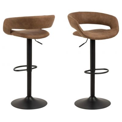 Set 2 scaune de bar rotative tapitate cu stofa si picior metalic, Grace Maro deschis / Negru, l54,5xA48,5xH104 cm