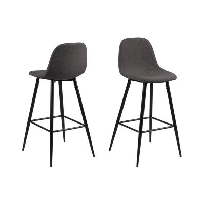 Set 2 scaune de bar tapitate cu stofa si picioare metalice Wilma Gri Inchis / Negru, l44xA48xH91 cm