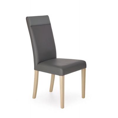 Scaun tapitat cu piele ecologica, cu picioare din lemn Norbi Dark Grey / Sonoma Oak, l47xA60xH99 cm