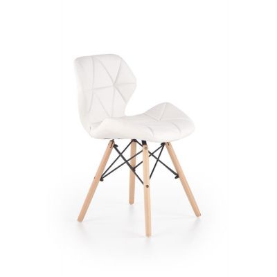 Scaun tapitat cu piele ecologica si picioare din lemn Kai-281 Alb / Natural, l48xA51xH74 cm