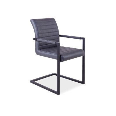 Scaun tapitat cu piele ecologica si picioare metalice Solid Gri / Negru, l47xA44xH87 cm Scaun tapitat cu piele ecologica si picioare metalice Solid Gri / Negru, l47xA44xH87 cm