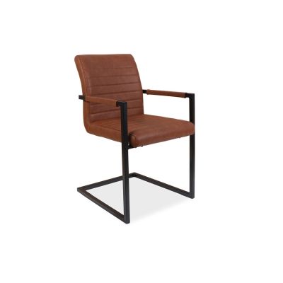 Scaun tapitat cu piele ecologica si picioare metalice Solid Maro / Negru, l47xA44xH87 cm Scaun tapitat cu piele ecologica si picioare metalice Solid Maro / Negru, l47xA44xH87 cm