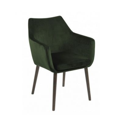 Scaun tapitat cu stofa si picioare din lemn Nora Velvet Verde / Maro, l58xA58xH84 cm