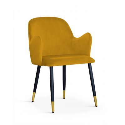 Scaun tapitat cu stofa si picioare metalice Camel Velvet Mustariu / Negru / Auriu, l58xA63xH84 cm