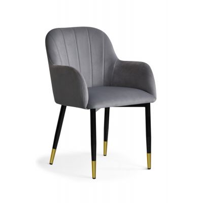 Scaun tapitat cu stofa si picioare metalice, Tulip Velvet Gri / Negru / Auriu, l57xA57xH83 cm