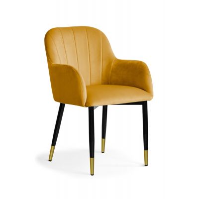 Scaun tapitat cu stofa si picioare metalice, Tulip Velvet Mustariu / Negru / Auriu, l57xA57xH83 cm