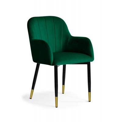 Scaun tapitat cu stofa si picioare metalice, Tulip Velvet Verde / Negru / Auriu, l57xA57xH83 cm