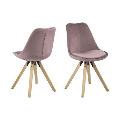 Set 2 Scaune tapitate cu stofa, cu picioare din lemn Dima Dusty Rose / Oak, l48,5xA55xH85 cm Set 2 Scaune tapitate cu stofa, cu picioare din lemn Dima Dusty Rose / Oak, l48,5xA55xH85 cm