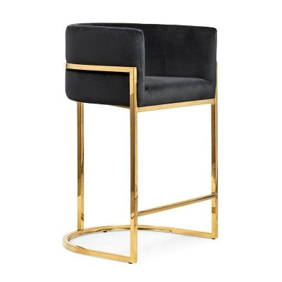 Scaun de bar tapitat cu stofa si picioare metalice, Casino Velvet Negru / Auriu, l53xA53xH90 cm