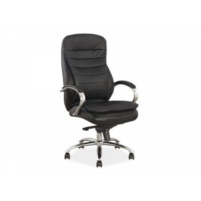 Scaun de birou directorial reglabil din Piele naturala si Metal Negru/Argintiu H116-122xL65xA53cm Q154