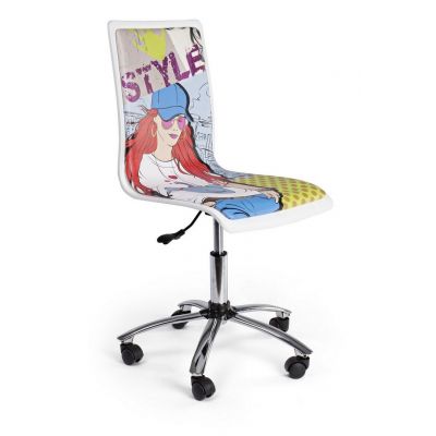 Scaun de birou pentru copii, tapitat cu piele ecologica Cartoon Multicolor, l42,5xA40xH87-99 cm