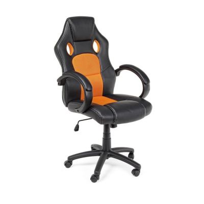 Scaun gaming tapitat cu piele ecologica si stofa, Racing Portocaliu / Negru, l55xA66xH110-120 cm