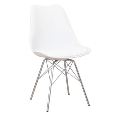 Scaun plastic alb picioare crom Tamora
