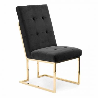 Scaun tapitat cu stofa si picioare metalice, Pierre Velvet Negru / Auriu, l49xA68xH101 cm