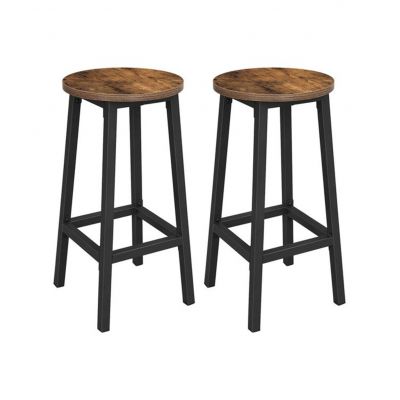 Set 2 scaune bar, design industrial, schelet de otel, H 65 cm, Maro/Negru
