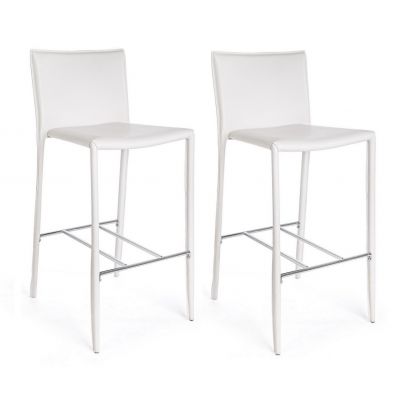 Set 2 scaune de bar din PVC cu picioare metalice, Catherine Alb / Crom, l52xA46xH105 cm