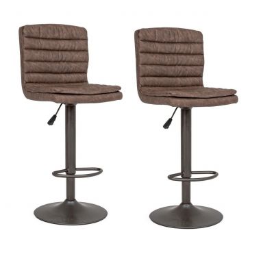 Set 2 scaune de bar tapitate cu piele ecologica si picior metalic Connor Maro / Gri, l41xA50xH94,5-115,5 cm