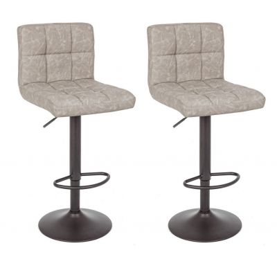 Set 2 scaune de bar tapitate cu piele ecologica si picior metalic Greyson Matt Gri Deschis, l42xA51xH92-113 cm
