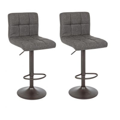 Set 2 scaune de bar tapitate cu piele ecologica si picior metalic Greyson Matt Gri Inchis, l42xA51xH92-113 cm