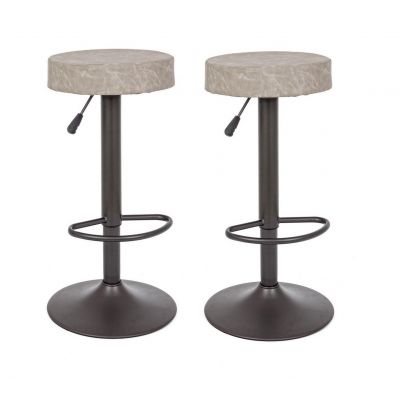 Set 2 scaune de bar tapitate cu piele ecologica si picior metalic Piper Matt Gri Deschis, Ø35xH64-85 cm