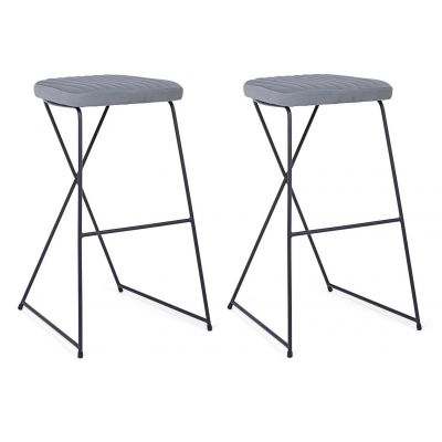 Set 2 scaune de bar tapitate cu stofa si picioare metalice Kinsley Velvet Gri / Negru, l40xA46xH76 cm