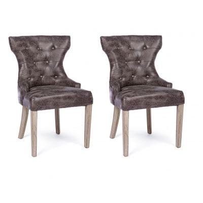Set 2 scaune tapitate cu piele ecologica si picioare din lemn Azelia Maro Inchis / Natural, l55xA52xH92 cm