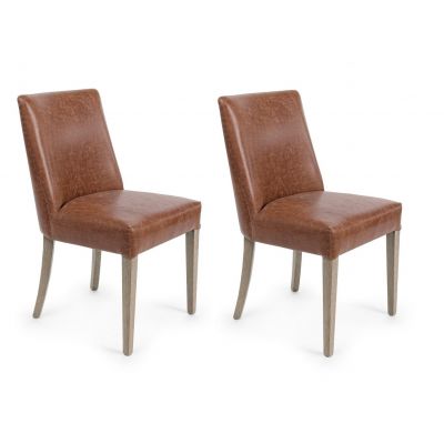 Set 2 scaune tapitate cu piele ecologica si picioare din lemn Beatriz Vintage Maro / Natural, l48xA57xH88 cm
