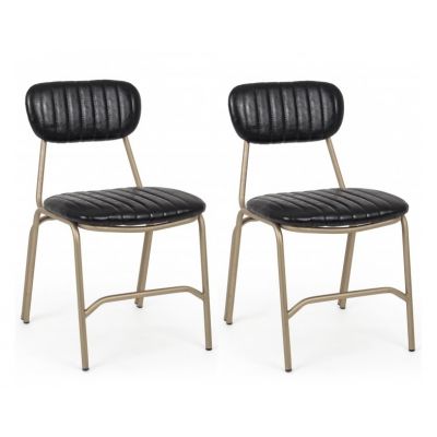 Set 2 scaune tapitate cu piele ecologica si picioare metalice Addy Negru, l44xA55xH75 cm
