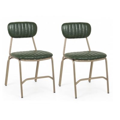 Set 2 scaune tapitate cu piele ecologica si picioare metalice Addy Verde inchis, l44xA55xH75 cm