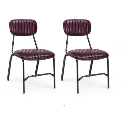 Set 2 scaune tapitate cu piele ecologica si picioare metalice Debbie Bordeaux / Negru, l44xA55xH73 cm
