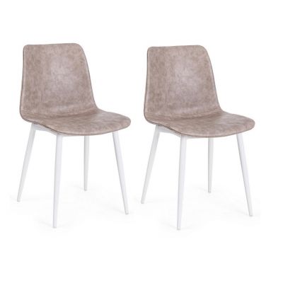 Set 2 scaune tapitate cu piele ecologica si picioare metalice Kyra Bej / Alb, l44xA50xH80 cm