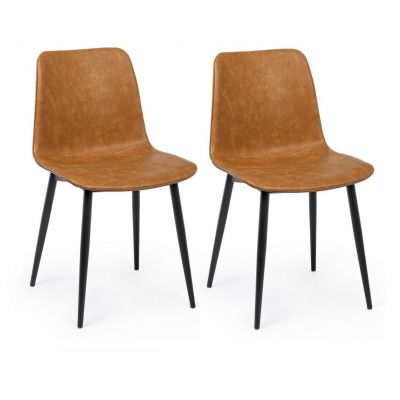 Set 2 scaune tapitate cu piele ecologica si picioare metalice Kyra Maro / Negru, l44xA50xH80 cm