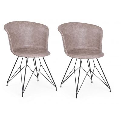 Set 2 scaune tapitate cu piele ecologica si picioare metalice Loft Bej / Negru, l56xA54xH76 cm