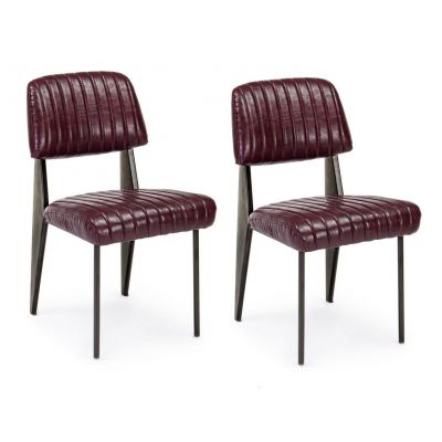 Set 2 scaune tapitate cu piele ecologica si picioare metalice Nelly A Bordeaux / Negru l60xA59xH84 cm