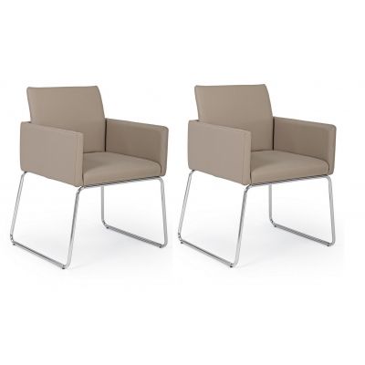 Set 2 scaune tapitate cu piele ecologica si picioare metalice Sixty Grej / Crom, l60xA54xH80,5 cm