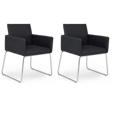 Set 2 scaune tapitate cu piele ecologica si picioare metalice Sixty Negru / Crom, l60xA54xH80,5 cm