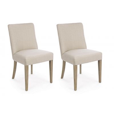 Set 2 scaune tapitate cu stofa si picioare din lemn Beatriz Bej / Natural, l48xA57xH88 cm