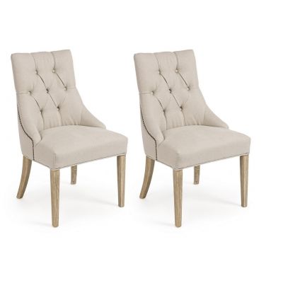 Set 2 scaune tapitate cu stofa si picioare din lemn Cally Bej / Natural, l51xA61xH90 cm