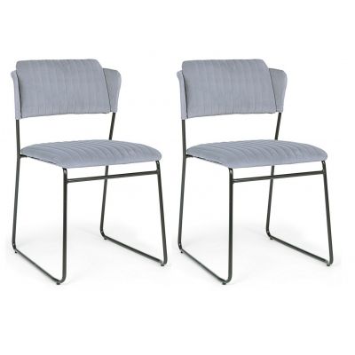 Set 2 scaune tapitate cu stofa si picioare metalice Beatrice Velvet Gri / Negru, l47xA51,5xH79 cm