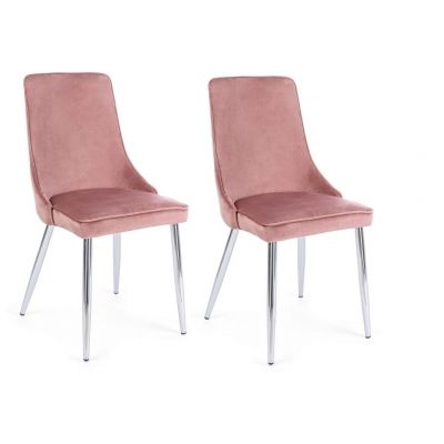 Set 2 scaune tapitate cu stofa si picioare metalice Corinna Velvet Roz / Crom, l44xA55xH86 cm