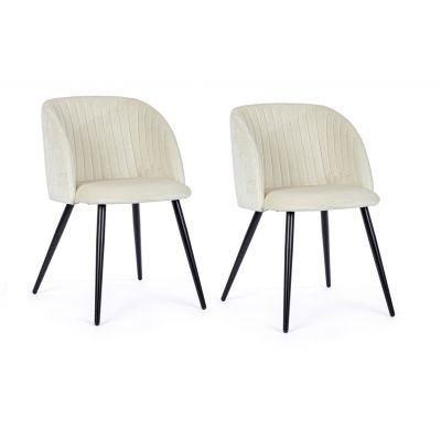 Set 2 scaune tapitate cu stofa si picioare metalice Queen Velvet Alb / Negru, l53xA57xH81,5 cm