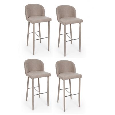 Set 4 scaune de bar tapitate cu stofa si picioare metalice Chris Maro Deschis / Crom, l47xA52xH105 cm