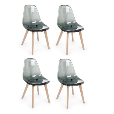 Set 4 scaune din plastic cu picioare de lemn Easy Smoky Gri Inchis / Natural, l52xA47xH82 cm