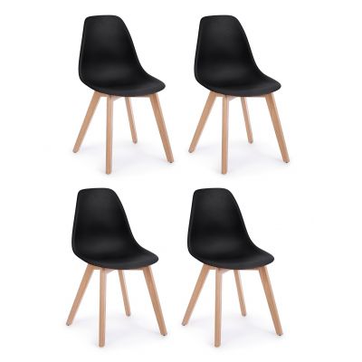 Set 4 scaune din plastic cu picioare din lemn System Negru / Natural, l51,5xA46,5xH86 cm